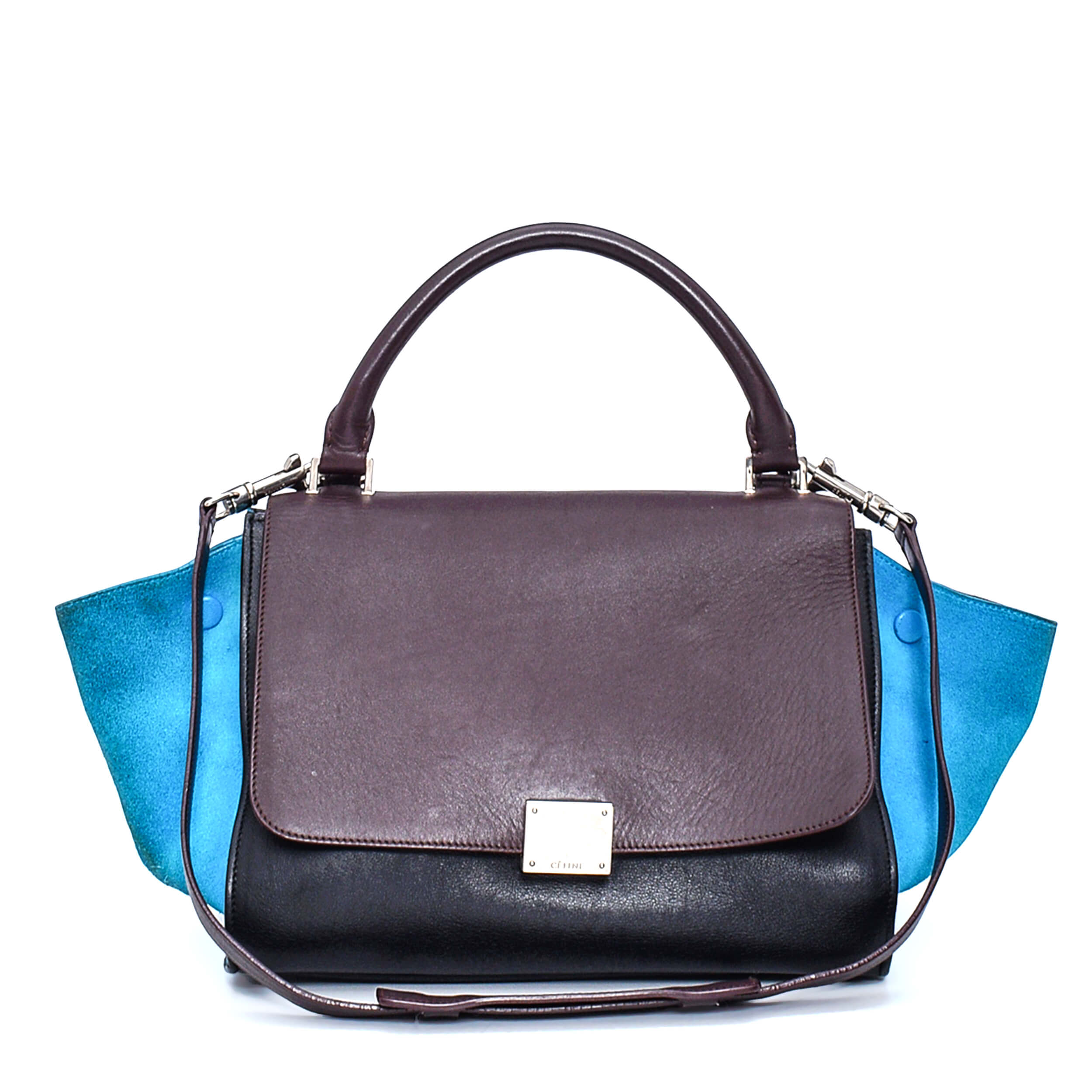 Celine - Black/Burgundy/Blue Leather & Suede Small Trapeze Bag